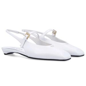 Prada White Leather Square Toe Mary Jane Slingback Ballerina Ballet Flat 39.5